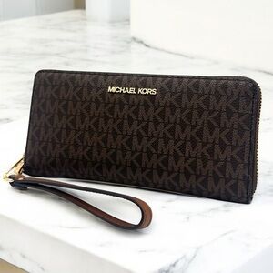 Michael Kors Large Continental Wallet Wristlet Brown Signature